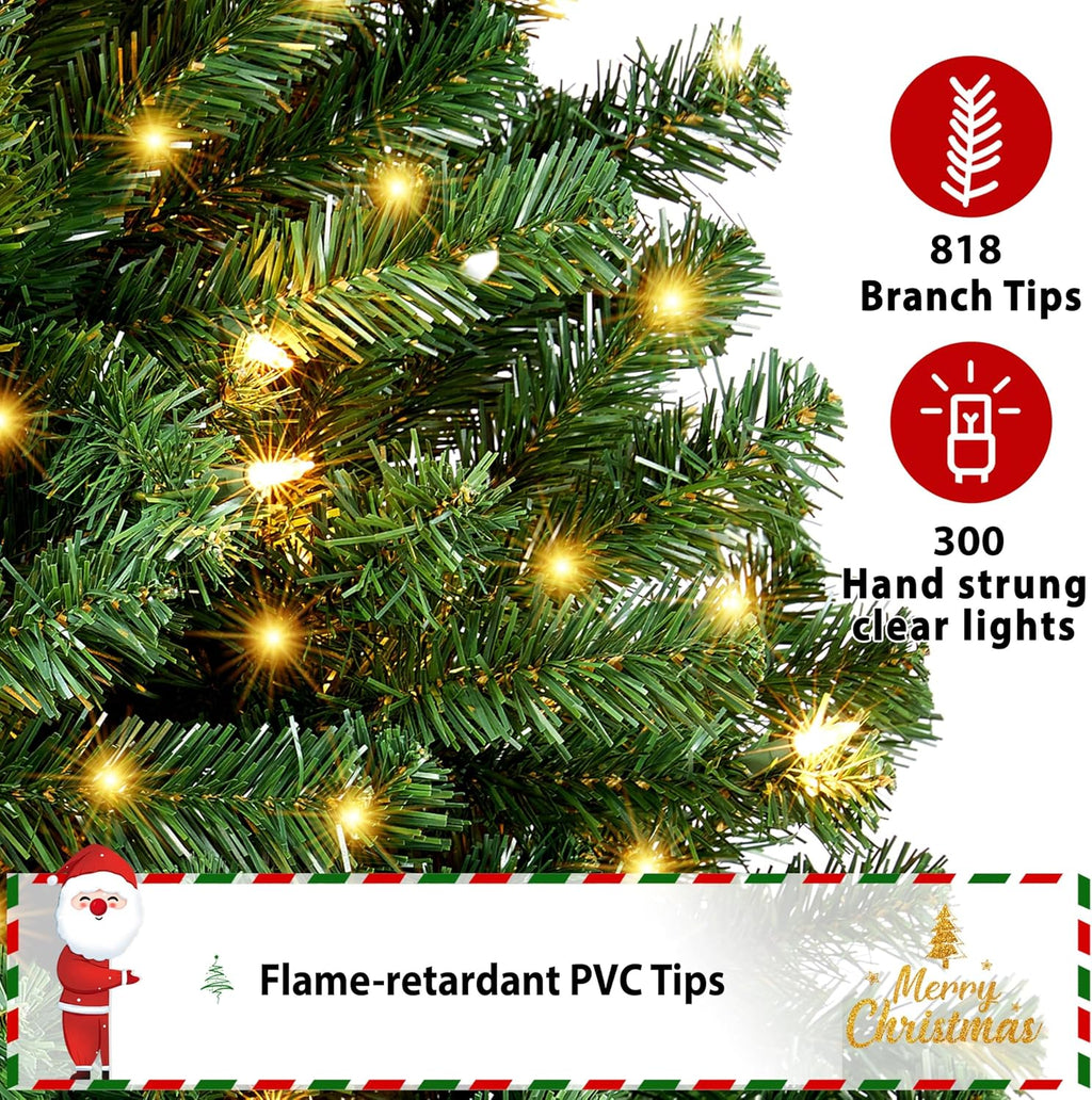 yaheetech 6ft pre-lit christmas tree with 300 warm showing dimensions