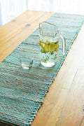 Chardin home Natural Jute Table Runner 13x108 Inch – Vintage Boho Rustic Table Decor – Handwoven Long Table Runner in Natural Jute and Aqua Turquoise – Farmhouse Dining or Console Table Accent