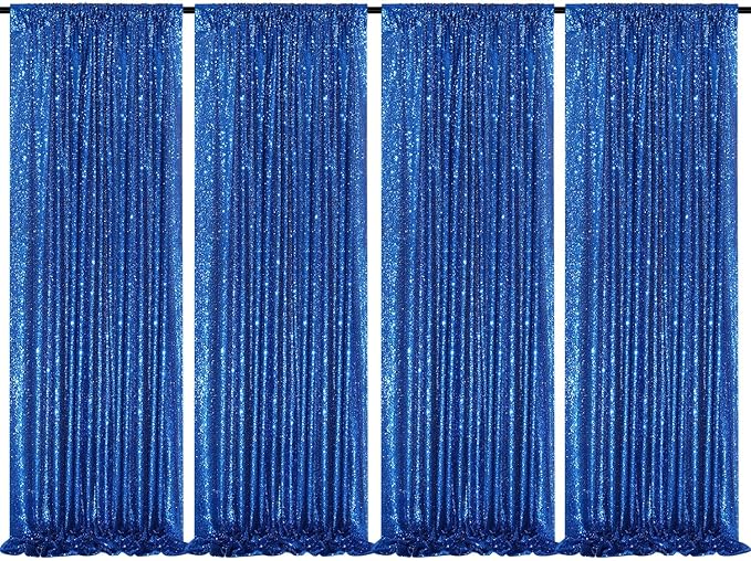 4 Pack Royal Blue Curtains 2ftx8ft Sequin Backdrop Drapes for Birthday Wedding Party Photo Backdrop Decorations