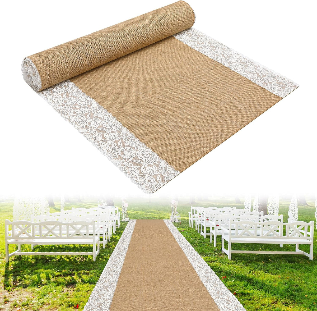 20Ftx36 in Natural Burlap Wedding Aisle Runner, Jute Weddings Runway Carpet