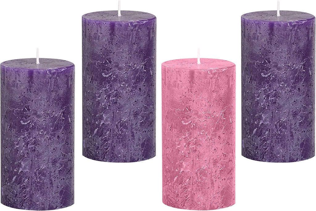 Advent Candle Set of 4 - Rustic Pillar Advent Candles - Made in The USA - Christmas Advent Candles for Advent Rings, Advent Wreaths, Ring and Wreath Candle Holders - Church & Home Decoration Unscented