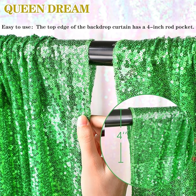 Sequin Backdrop Curtains 6 Packs 2ftx8ft Green Photo Background Drapes for Christmas Decoration Party Baby Shower