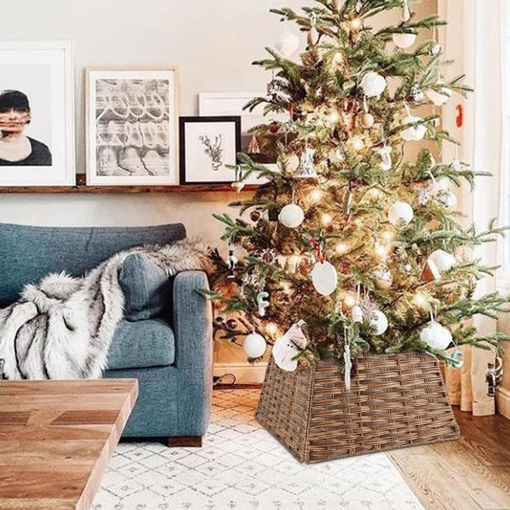 blissun christmas tree collar, plastic rattan xmas tree, side view
