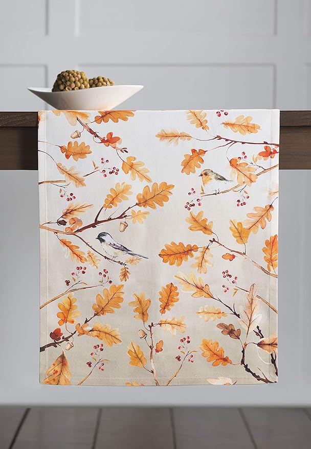 Maison d' Hermine Table Runner 100% Cotton Single Layer Table Runners 108 inches Long for Thanksgiving Christmas Decorations Home Kitchen Dining Party Wedding (Oak Leaves, 14.5" x 108")