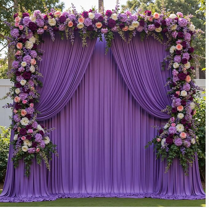 50 ft x 10 ft Wrinkle Free Purple Backdrop Curtain for Parties, 5ft x 10ft 10 Panels Polyester Purple Photo Backdrop Drapes for Wedding Birthday Party Baby Shower Fabric Photo Curtains for Mermaid