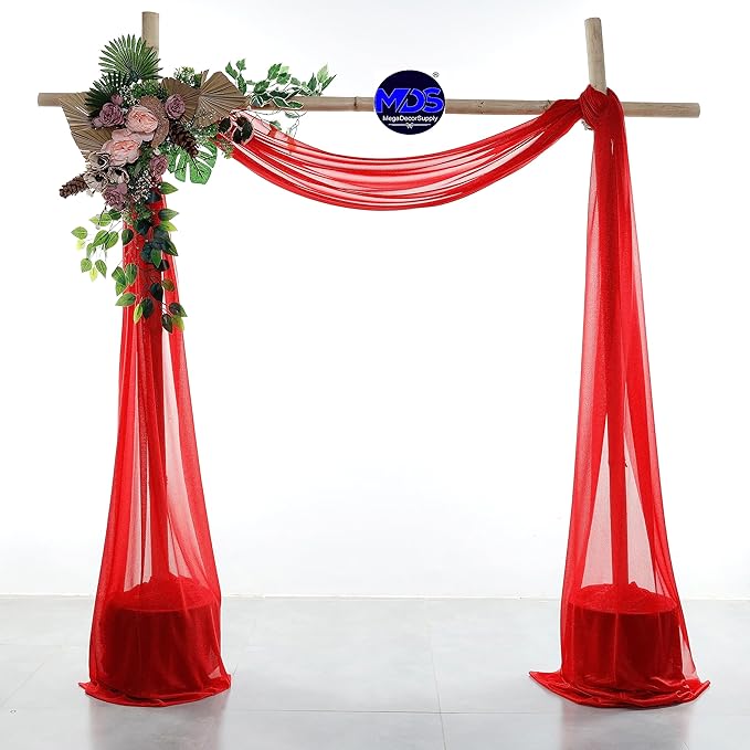 MDS Halloween Chiffon Draping Fabric - 2 Panel, 30" Wide x 50ft Long - Sheer Spooky Arbor & Canopy Drapery for Haunted House Backdrops, Party Ceilings, DIY Costumes & Themed Events - Red