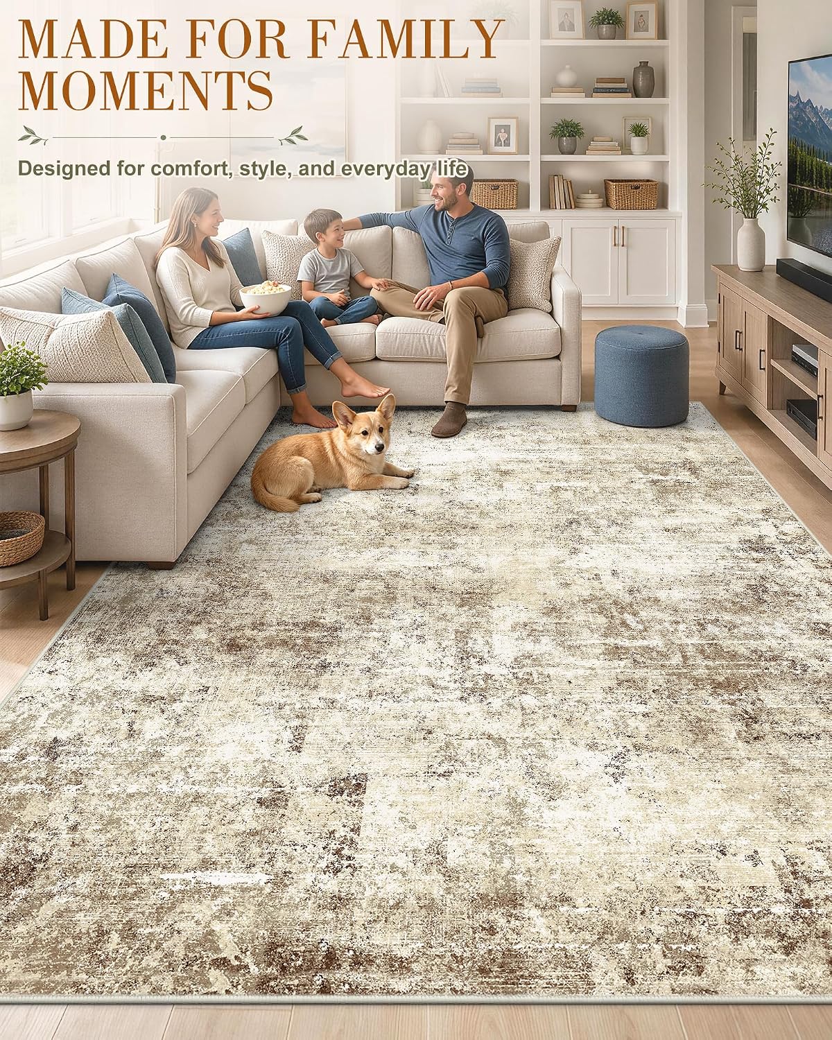 OLANLY 8x10 Washable Area Rug, Soft Non Slip Carpet for Bedroom Living Room