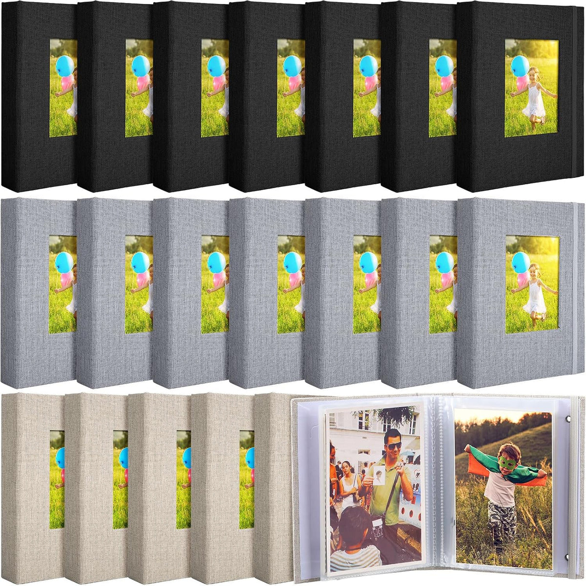 Yeaqee 20 Pack Photo Album 4x6 Small Picture Album, Black, Gray, Beige