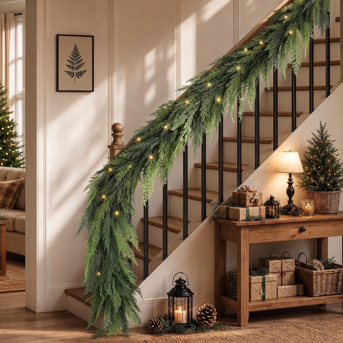 12ft 1pcs prelit realistic faux pine cedar garland, main product view