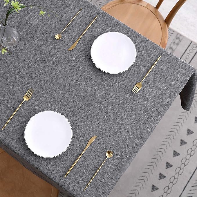 maxmill Flaxy Faux Linen Table Cloth with 2-Tone Slubby Texture Wrinkle Resistant Anti-Shrink Soft Tablecloth for Kitchen Dining Tabletop for Banquet Parties Rectangle 60 x 140 Inch Charcoal