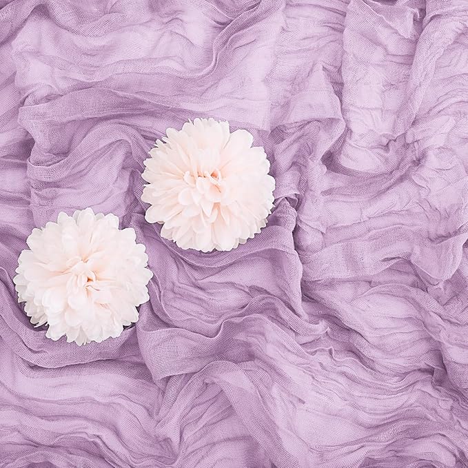 Aktor 12 Pack Lavender Table Runner Boho Cheesecloth Table Runner Semi Sheer Gauze Fabric Runners for Wedding Birthday Baby Shower Party Boho Table Decoration（Lavender）
