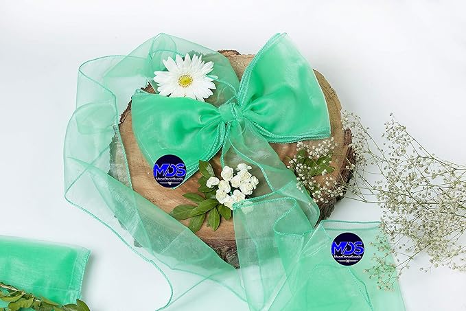 MDS Pack of 100 PCS Organza Chair Sashes Wider Dining Chair Bows Ribbon Tie Back for Wedding Party Birthday Bridal Shower Reception Event Banquet Home Chair Cover Decoration - Mint