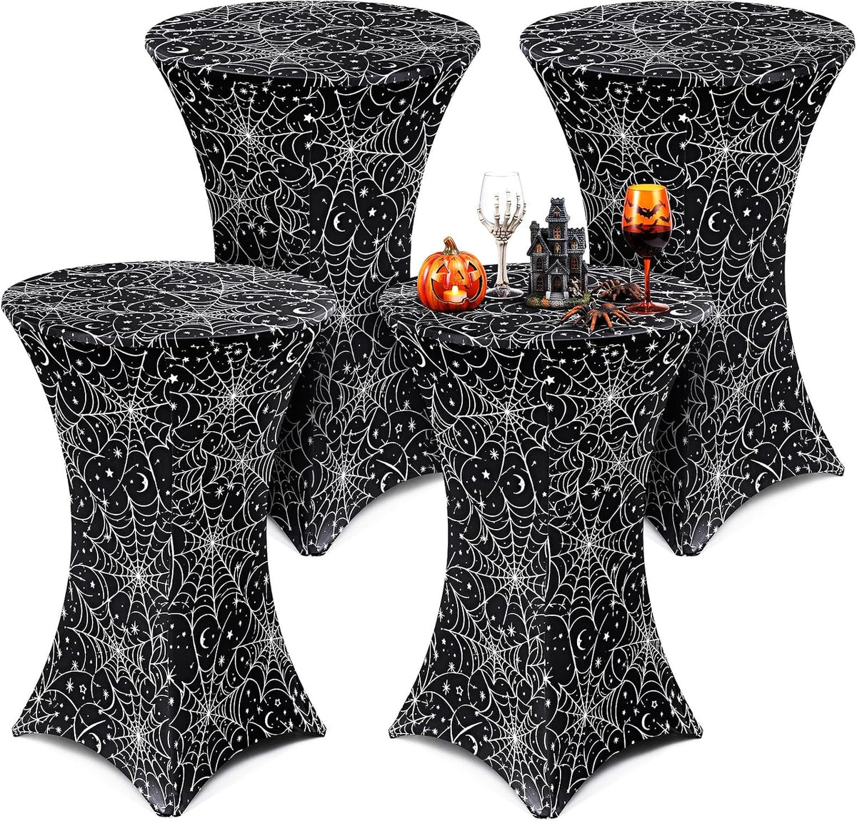 4 Pack Halloween Cocktail Tablecloth, Round High Top Table Covers