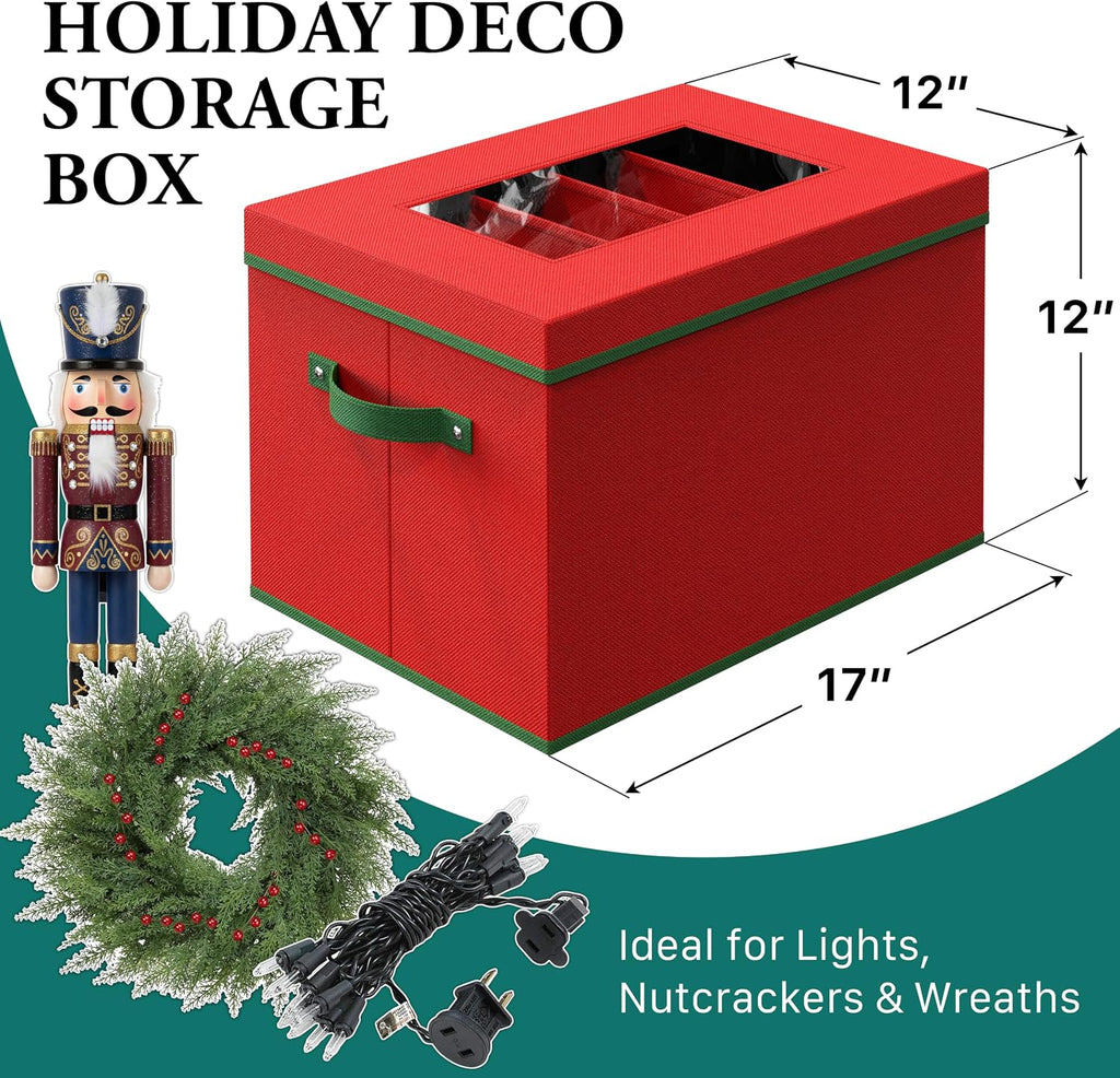 Simple Houseware Heavy-Duty Christmas Ornament Organizer Bin with 6 Padded Wraps, Adjustable Dividers for 12-inch Nutcrackers & Holiday Decorations, Clear Window