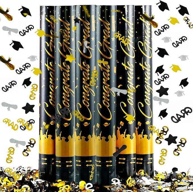 16 inch Graduation Confetti Poppers,Confettis Cannons Bulk with Diploma GRAD Star&Cap Design for Graduation Ceremony Party Favor Supply,Class Toss Ceremony,Class of 2025 Confetti (6Pack)
