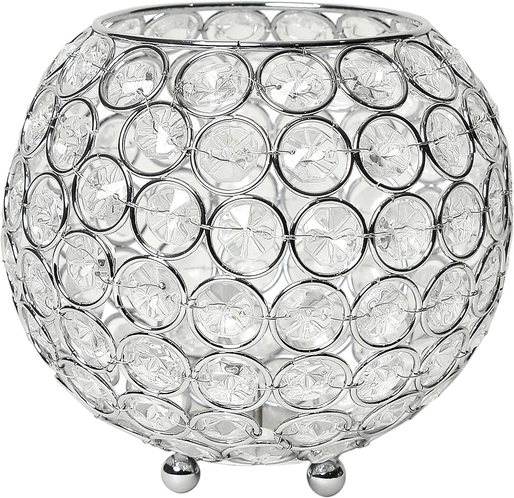 Elegant Designs HG1007-CHR Elipse Crystal Circular Bowl Candle Holder, Flower Vase, Wedding Centerpiece, Favor, 5.5 Inch, Chrome