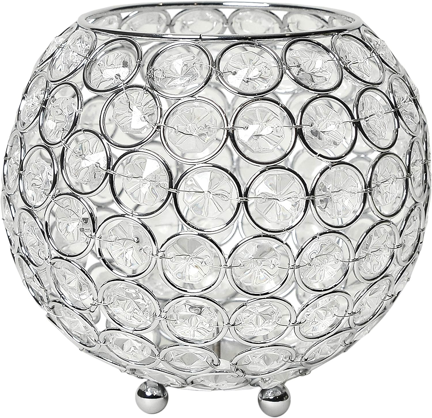 Elegant Designs HG1007-CHR Elipse Crystal Circular Bowl Candle Holder, Flower Vase, Wedding Centerpiece, Favor, 5.5 Inch, Chrome