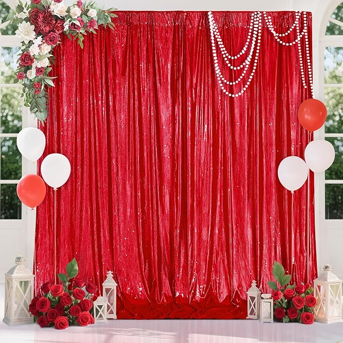 Red Backdrop Curtain for Wedding Parties: 4.8x8FT Chrstmas Curtains Backdrop Drapes for Graduation Birthday Photography Home Decoration