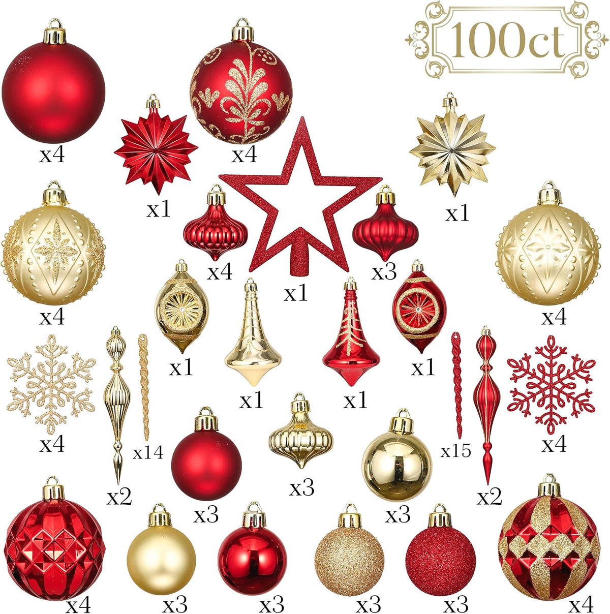 valery madelyn 100ct christmas tree decorations ball ornaments, close-up detail