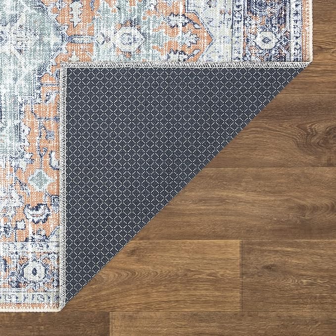 Bloom Rugs Washable Non-Slip 8' x 10' Rug - Peach/Blue Traditional Area Rug for Living Room, Bedroom, Dining Room, and Kitchen - Exact Size: 8' x 10'