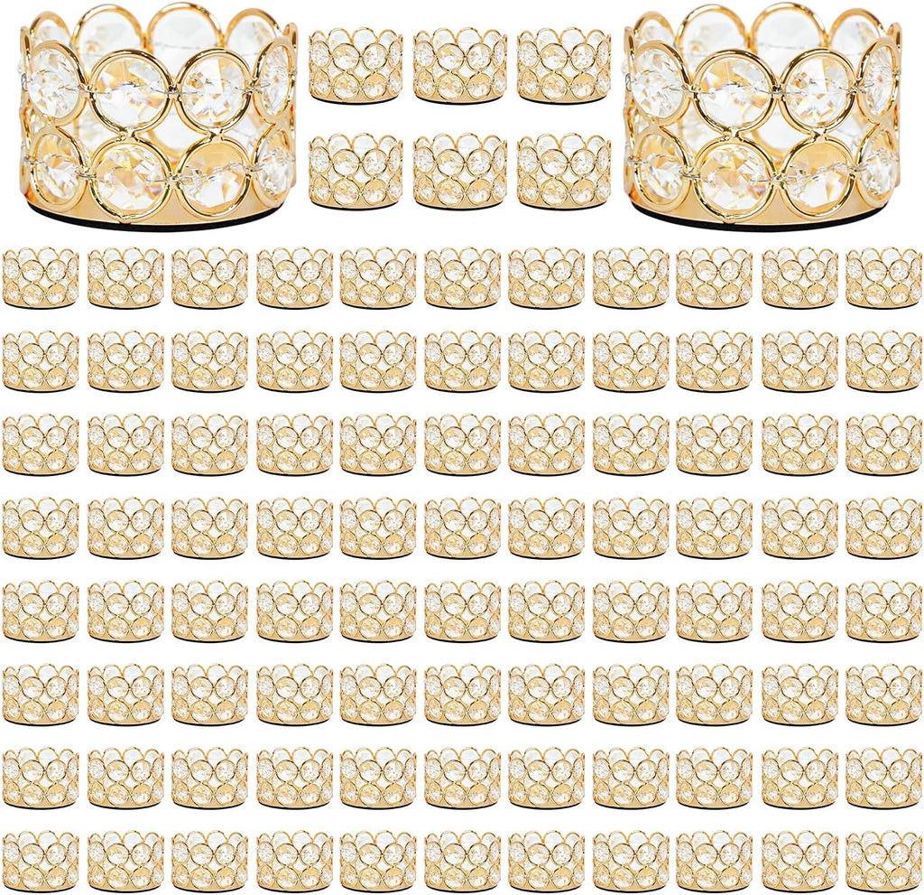 96Pcs Crystal Tea Light Candle Centerpieces for Tables Gold Votives Bulk,Geometric Candle Holder for Wedding Valentine's Day Party Gifts recuerdos para 15 años quinceañeras(Candle Excluded)