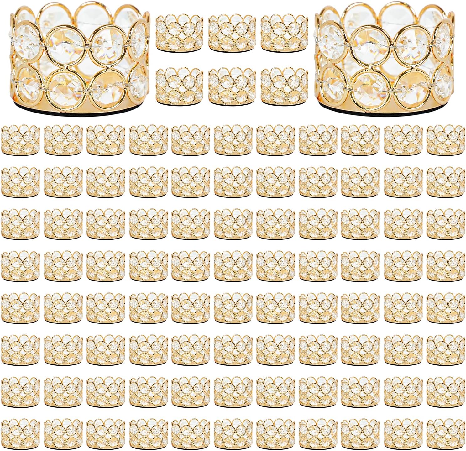 96Pcs Crystal Tea Light Candle Centerpieces for Tables Gold Votives Bulk,Geometric Candle Holder for Wedding Valentine's Day Party Gifts recuerdos para 15 años quinceañeras(Candle Excluded)