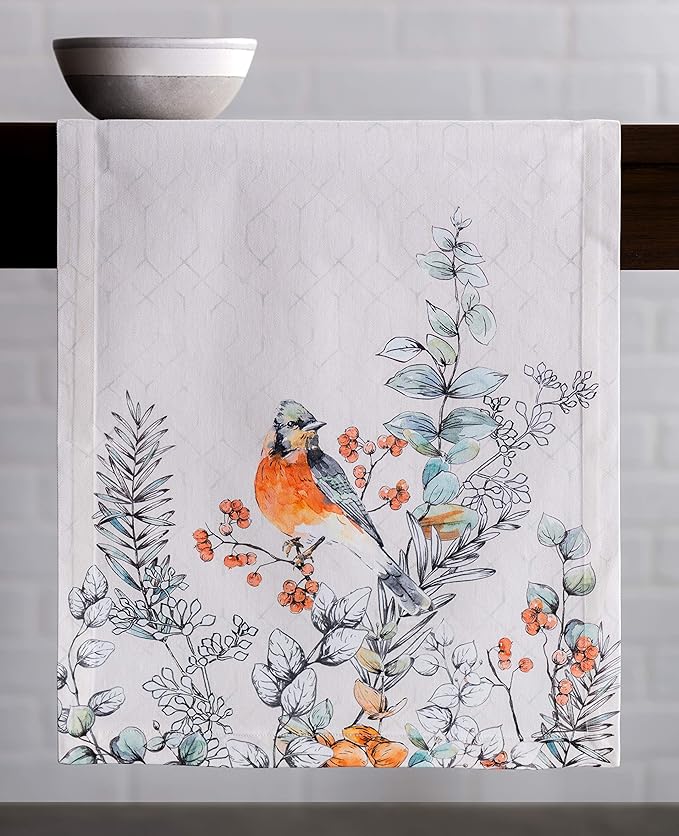 Maison d' Hermine Table Runner 100% Cotton Single Layer Table Runners 108 inches Long for Thanksgiving Christmas Decorations Home Kitchen Dining Party Wedding (Whitish Shabby Chique, 14.5" x 108")