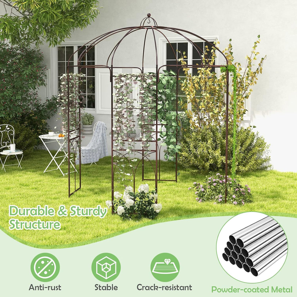 HAPPYGRILL 8.4 FT Birdcage Shape Garden Arbor with Trellis