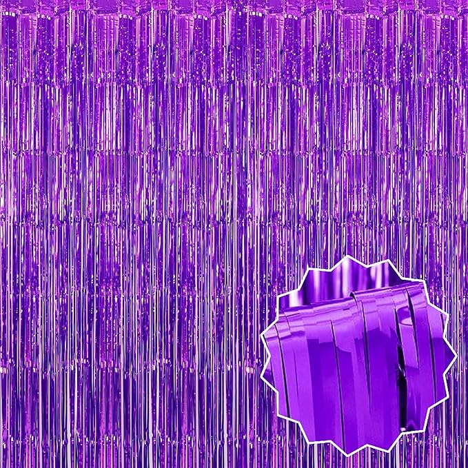 6 Pack Purple Foil Fringe Curtains Backdrop, 3.28 x 8.2 Ft Metallic Streamers Tinsel Curtains Background for Photo Booth, Birthday, Weddings, Carnivals, Graduation, Themed Party Decorations