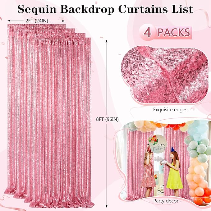 Backdrop Curtain Drapes 4 Pieces 2FTx8FT Blush Pink Wedding Backdrop for Bridal Shower Brithday Party Decor