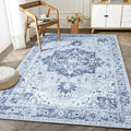 Bloom Rugs Washable Non-Slip 4' x 6' Rug - Gray/Blue Traditional Medallion Area Rug for Living Room, Bedroom, Dining Room, and Kitchen - Exact Size: 4' x 6'