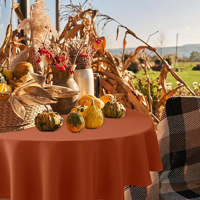 Biscaynebay 2 Pack Fall Round Tablecloths 70", Rust Thanksgiving Autumn Harvest Water Resistant Tableclothes Circle Folding Table Covers for Dining, Kitchen, Wedding, Parties Machine Washable