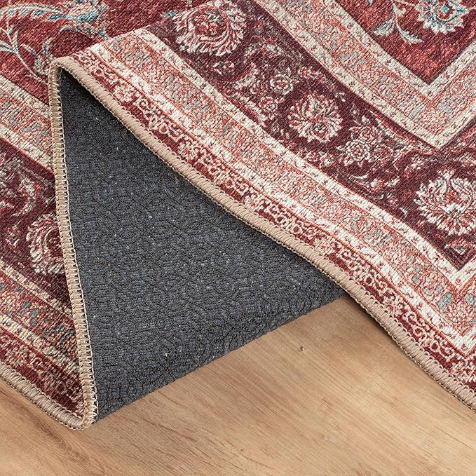Bloom Rugs Washable Non-Slip 8' x 10' Rug - Red/Beige Traditional Bordered Area Rug for Living Room, Bedroom, Dining Room, and Kitchen - Exact Size: 8' x 10'