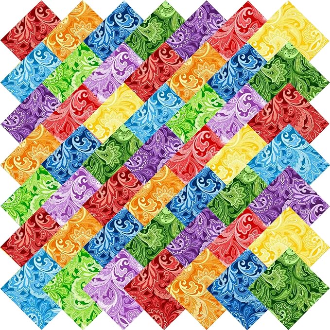 4"x 4" 200 PCS 100% Cotton Floral Fabric Squares Bundles Quilting Supplies for Sewing DIY & Quilt Beginners— Paisley