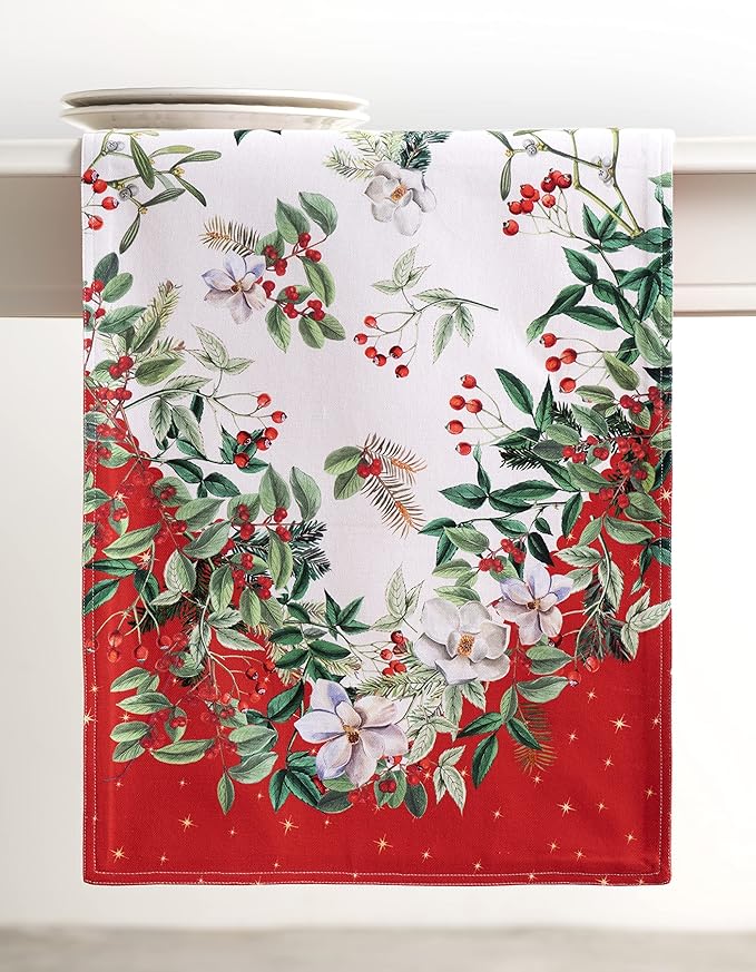 Maison d' Hermine Table Runner 100% Cotton Double Layer Table Runners 72 inches Long for Thanksgiving Christmas Decorations Home Kitchen Dining Party Wedding (Noel, 14.5" x 72")