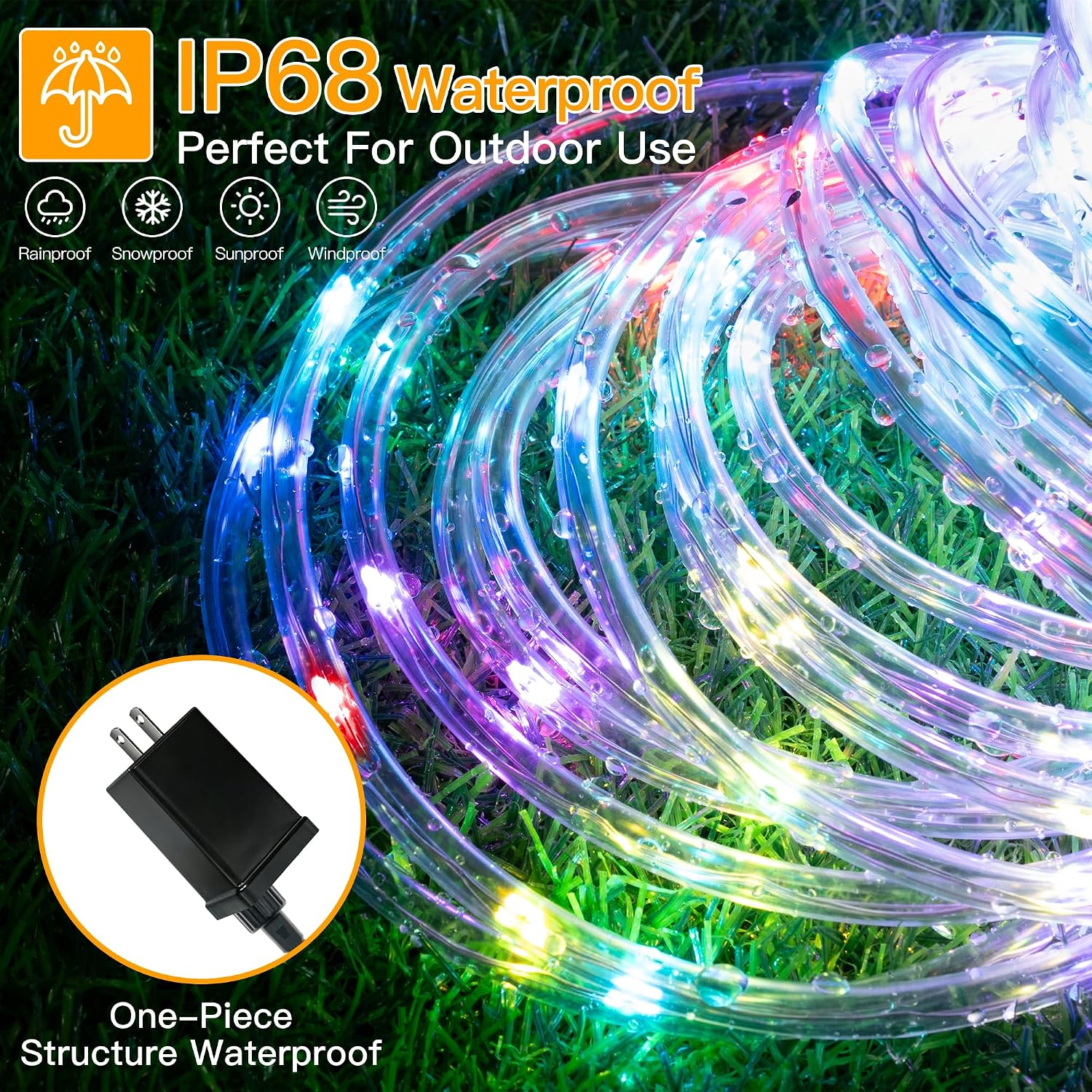 Ollny Rope Lights Outdoor Color Changing, 66FT 200 LED Waterproof Plug in Christmas Lights with Remote, 16 Colors Twinkle Outdoor String Lights for Outside Indoor Party Easter Holiday Decorations