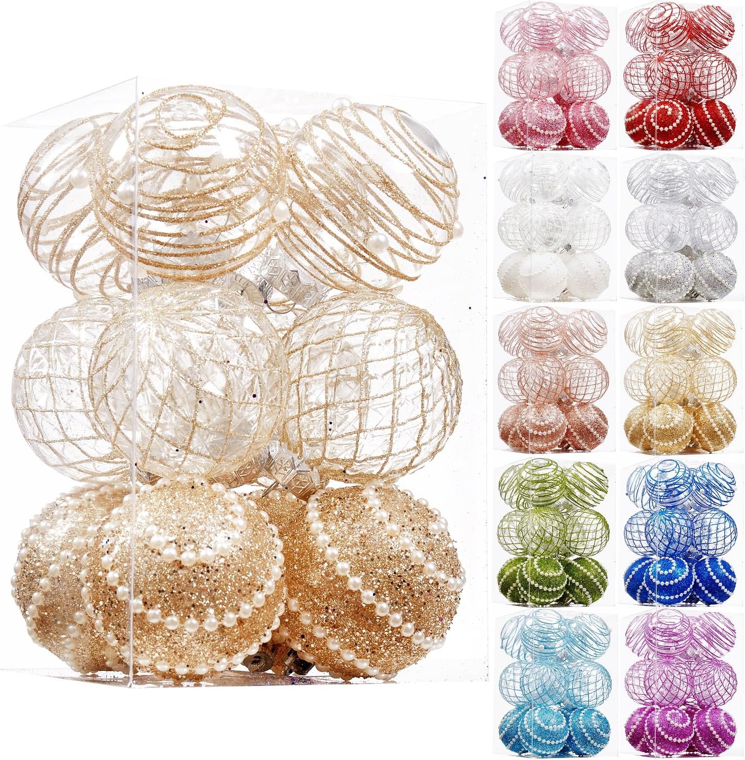 12CT Christmas Ball Ornaments Champagne Shatterproof Clear Large Plastic Christmas Tree Decoration, Delicate Hanging Ornaments for Xmas Party, Wedding, Holiday and Home Décor(70mm/2.76")