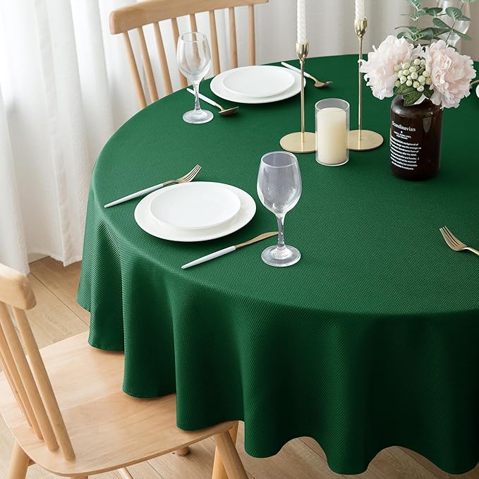 Biscaynebay 6 Pack Textured Fabric Round Tablecloths 60", Hunter Green Water Resistant Tableclothes Small Circle Folding Table Covers Linen for Dining, Kitchen, Wedding, Parties etc Machine Washable
