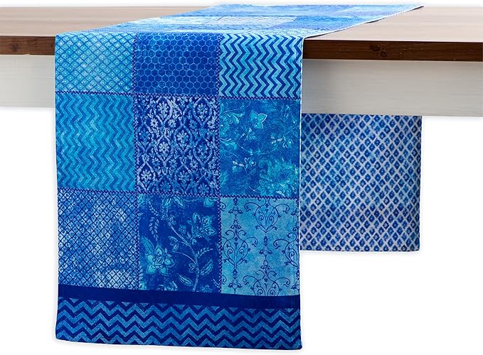 Maison d' Hermine Table Runner 100% Cotton Double Layer Table Runners 108 inches Long Decorative for Home Kitchen Dining Party Wedding Bridal Shower Spring Summer (Indigo Love, 14.50" x 108")