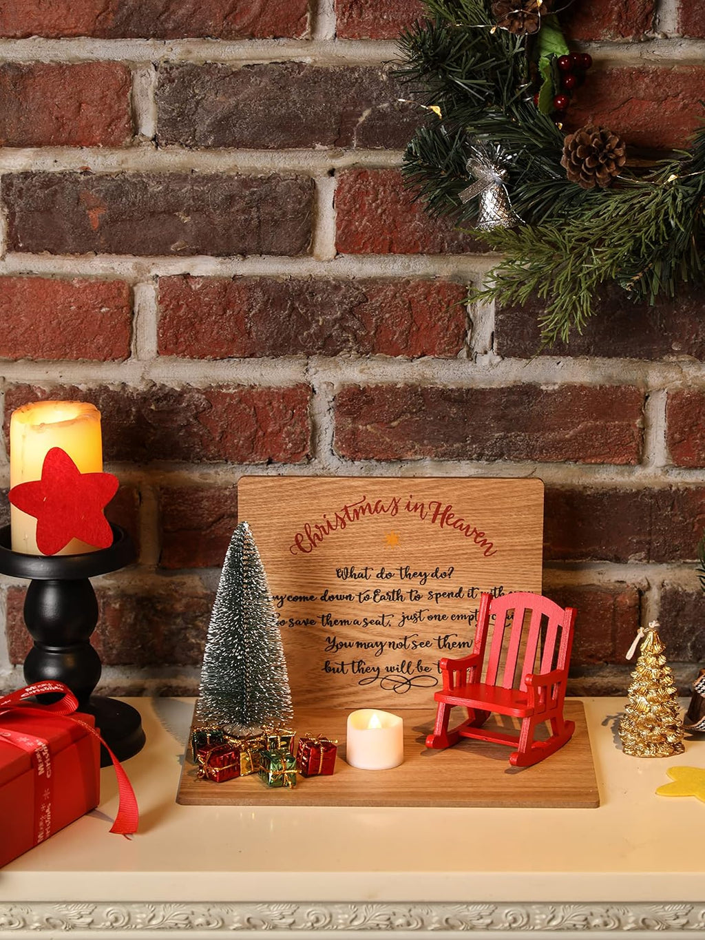 Christmas in Heaven Decoration Christmas Memorial Candle Holders Rocking Chair Ornament Save A Seat Memorial Gift