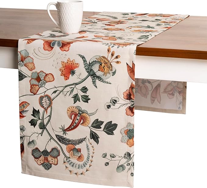Maison d' Hermine Table Runner 100% Cotton Single Layer Table Runners 72 inches Long for Thanksgiving Christmas Decorations Home Kitchen Dining Party Wedding (Dalida, 14.5" x 72")