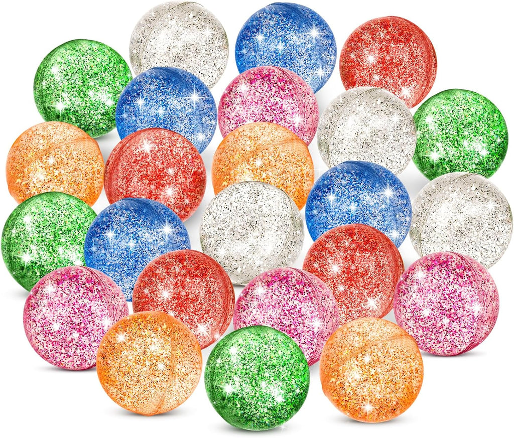 Hxezoc 24 Pcs Glitter Bouncy Balls for Kids, 32mm 6 Colors Rubber Bounce Balls Bulk for Party Favors, Goodie Bag Fillers, Easter Gift Bag Stuffers, Basket Stuffers, Classroom Prizes