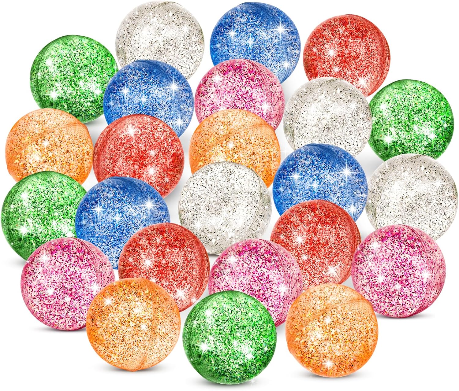 Hxezoc 24 Pcs Glitter Bouncy Balls for Kids, 32mm 6 Colors Rubber Bounce Balls Bulk for Party Favors, Goodie Bag Fillers, Easter Gift Bag Stuffers, Basket Stuffers, Classroom Prizes