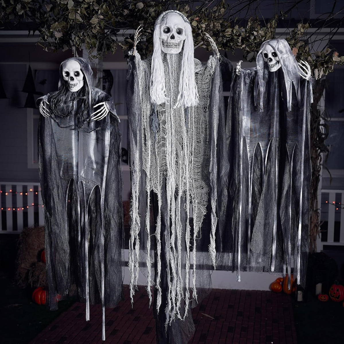 JOYIN 3 Pcs Hanging Halloween Skeleton Ghosts Decorations Outdoor, Grim Reape...
