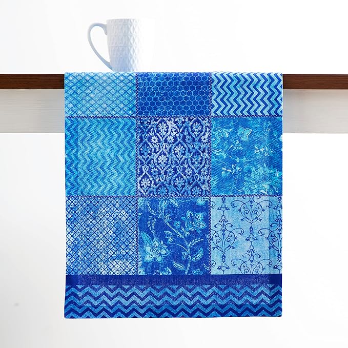 Maison d' Hermine Table Runner 100% Cotton Single Layer Table Runners 72 inches Long Decorative for Kitchen Dining Party Baby Shower Wedding Bridal Shower Spring Summer (Indigo Love, 14.50" x 72")