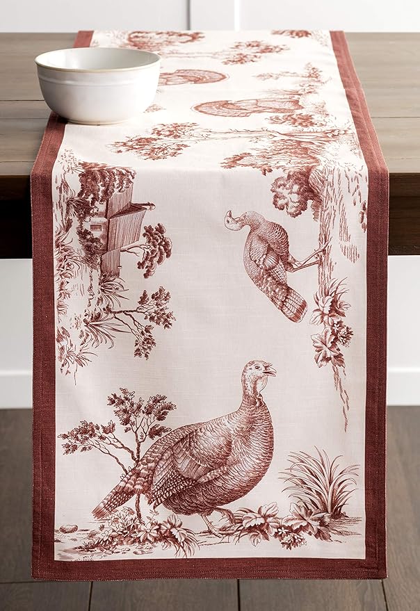 Maison d' Hermine Table Runner 100% Cotton Double Layer Table Runners 72 inches Long for Thanksgiving Christmas Decorations Home Kitchen Dining Party Wedding (Holy Jouy - Brown, 14.5" x 72")
