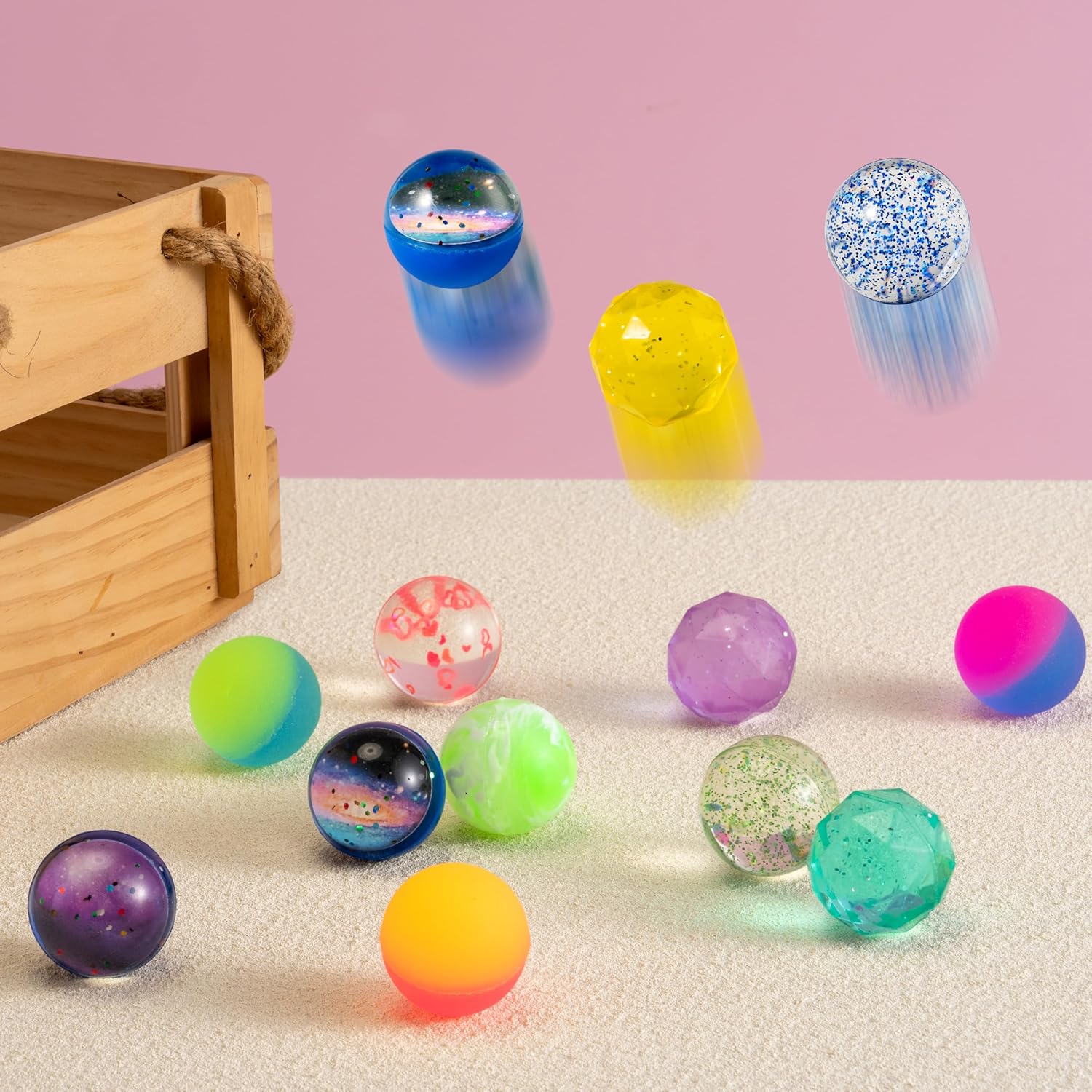JOYIN 24 PCS Multistyle Bouncy Balls, 6 Styles 32mm Assorted Bouncy Balls Bulk with Storage Bag, Bounce Toys for Kids Party Favors Birthdays Gifts Goodie Bags Stuffers Carnival Prizes