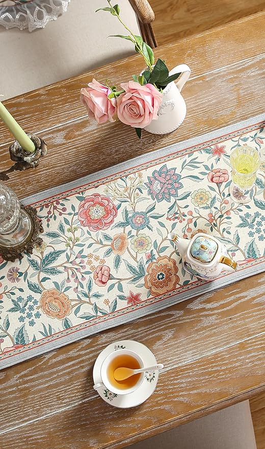 Floral Printed Table Runner for Table,Decorative Linen 87 Inches Long Table Runners,Farmhouse Coffee Decor Tabletop for Kitchen,Dining,Party,Home,Christmas,12"*87"