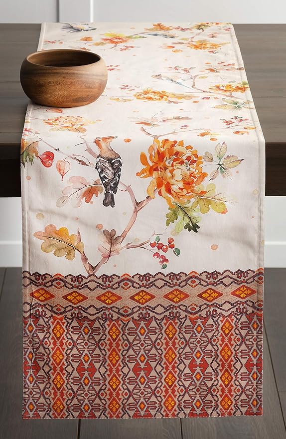Maison d' Hermine Table Runner 100% Cotton Double Layer Table Runners 108 inches Long for Thanksgiving Christmas Decorations Home Kitchen Dining Party Wedding (Kelim - Prairie, 14.5" x 108")