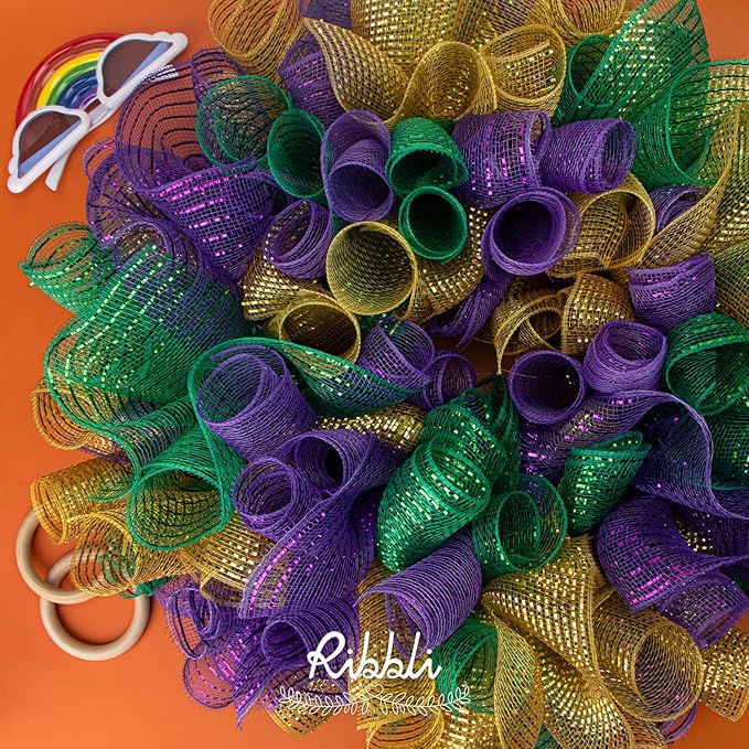Ribbli 2 Rolls Purple Mesh Ribbon,10 inch x 30 feet(10Yard) Each Roll,Metallic Purple with Foil,Use for Wreath Swags and Decorating